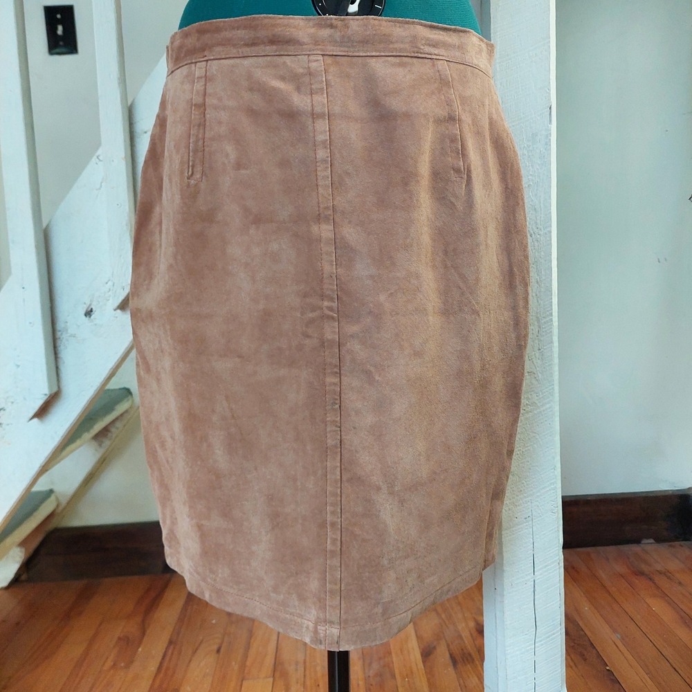 Hunt Club Vintage Tan Suede Leather Pencil Skirt Brown High Waist Knee Length